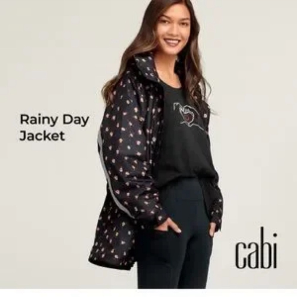 Cabi # 4115 Rainy Day Jacket - Active wear, Fleece lining, black floral
Size M